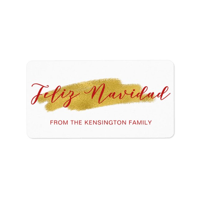 Elegant Feliz Navidad Gold Foil-penselskript Adressetikett (Framsidan)