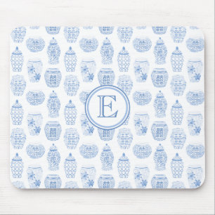 Elegant Female Blue och White Ginger Burk Monogram Musmatta