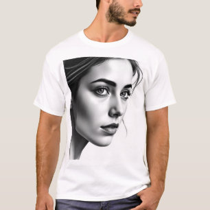 Elegant Female Porträtt - Svart och vitt kol A T Shirt