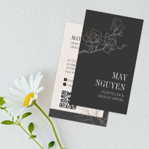 Elegant Feminin Blommigt Dard Grått Minimal Visitkort