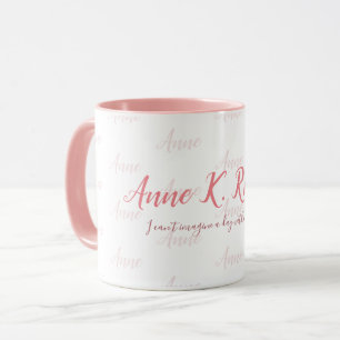 elegant feminin handskriven namn rosa vit mugg