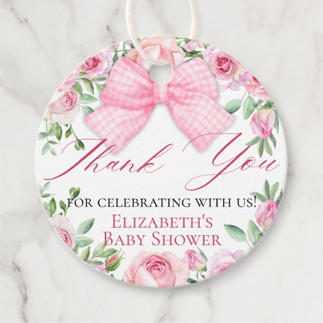 Elegant Feminin Rosa Bow och Ro Tack Gåvor Etiketter (Framsida)