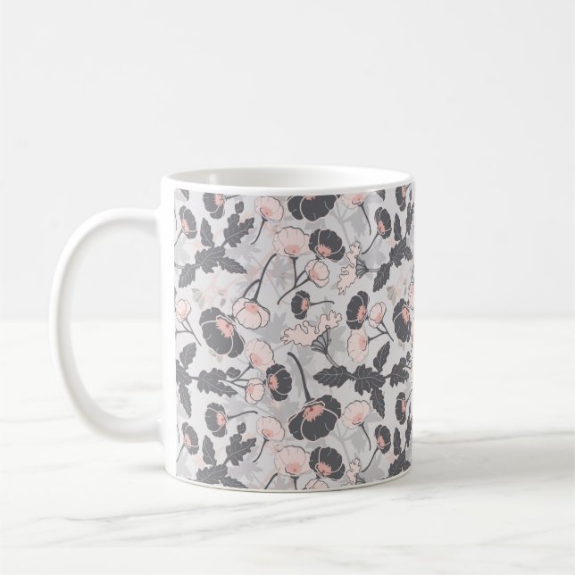 Elegant Feminin Rosa Grått-skiktade blommor Kaffemugg (Vänster)