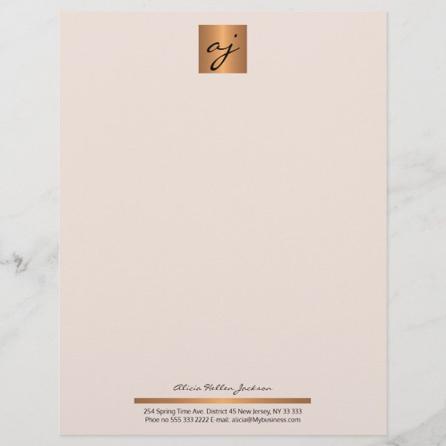 Elegant feminin  rosa koppar guld monogram brevhuvud (Framsida)