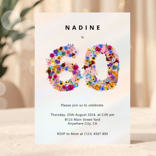 Elegant Feminine Chic Floral 60th Birthday Inbjudningar (60th birthday invitation, floral 60 invite, sixty birthday party invite, elegant birthday invitation)