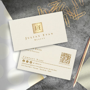 Elegant Feminine Creamy Guld Glitter Monogram Visitkort