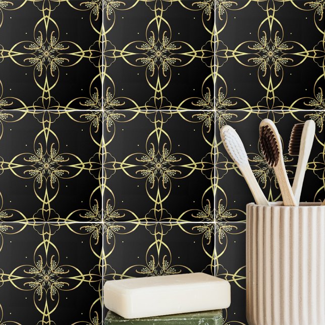 Elegant Feminine Guld och Black Classic Kakelplatta (Skapare uppladdad)
