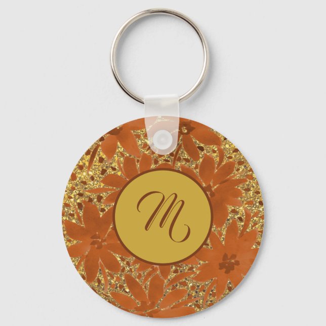 Elegant Feminine Monogrammed Guld Gnistra Nyckelring (Framsida)