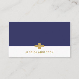 Elegant Feminine Navy Blue Guld Dots Visitkort