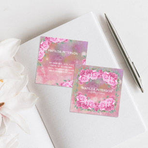 Elegant Feminine Romantic Rosa ros Arrangemang Fyrkantigt Visitkort