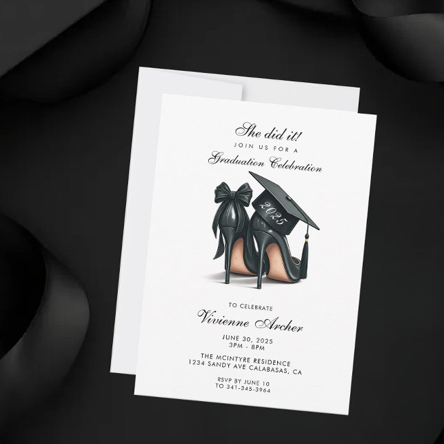 Elegant Feminine Stiletto och Cap Studenten Inbjudningar (Feminine Graduation Party Invitation | High Heels Graduation)