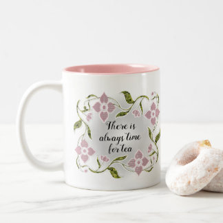 Elegant Feminine Tea Time Rosa Flowers and Vines Två-Tonad Mugg