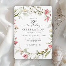 Elegant Feminine Watercolor Blommig 90-årsdag