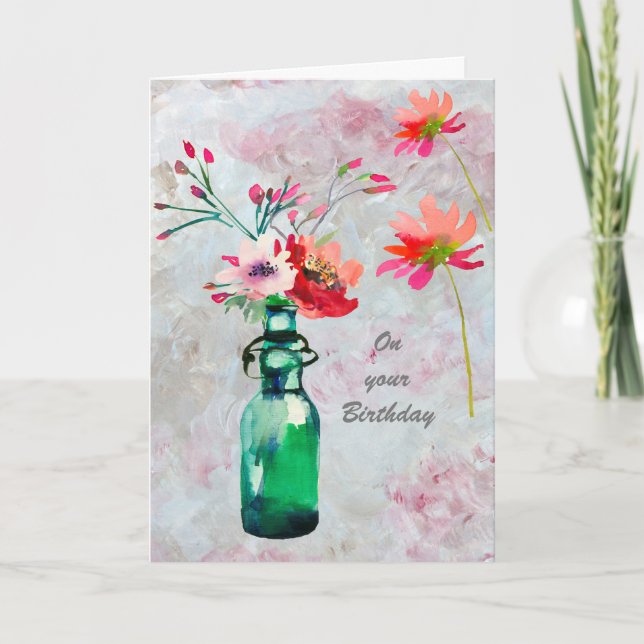 Elegant Feminine Watercolor Flowers Birthday Kort (Framsida)
