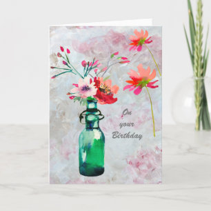 Elegant Feminine Watercolor Flowers Birthday Kort