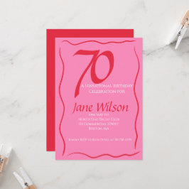Elegant Feminint 70-års Pink & Röd Födelsedagsfira Inbjudningar