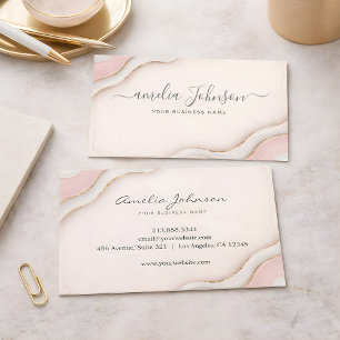 Elegant Feminint Mjukt Rosa Marmor Guld Linje Varu Visitkort