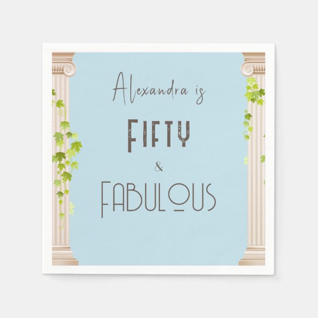 Elegant Femtio Fabulous Birthday Blue Grekiska tem Pappersservett (Framsidan)