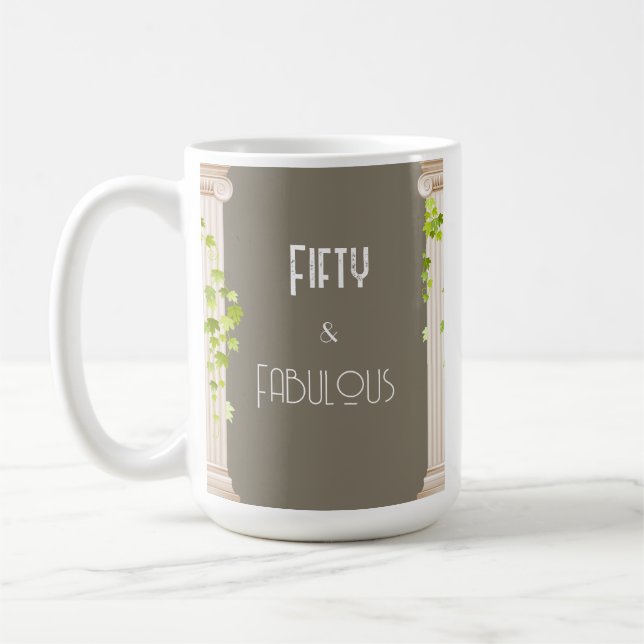 Elegant Femtio Fabulous Birthday Grekiska teme Bro Kaffemugg (Vänster)