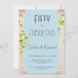 Elegant Femtio Fabulous Greece Theme Blue Birthday Inbjudningar