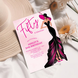 Elegant femtio fantastisk rosa klänning 50-årsdag inbjudningar