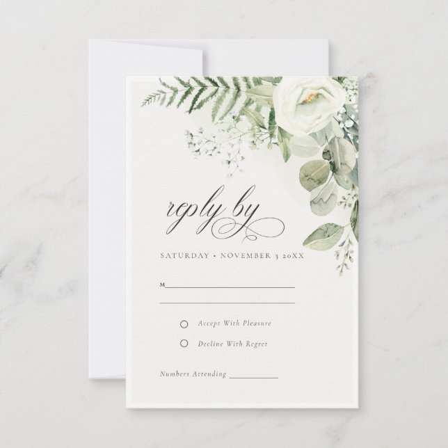 Elegant Fern Eucalyptus Greenery Foliage Bröllop OSA Kort (Framsida)