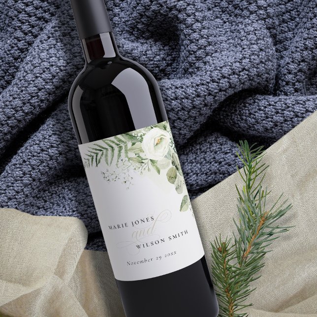 Elegant Fern Eucalyptus Greenery Foliage Bröllop Vinflaska Etikett (Skapare uppladdad)