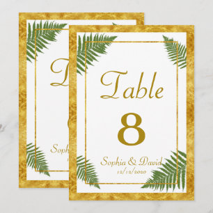 Elegant Fern Löv Gold Foil Bröllop BORDSNUMMER