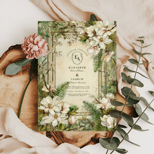Elegant Fern och Elfenbenskustens Blommigt Bröllop Inbjudningar