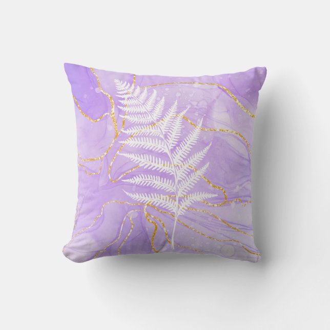 Elegant Fern på Lavender Marble Abstrakt Art Kudde (Framsida)