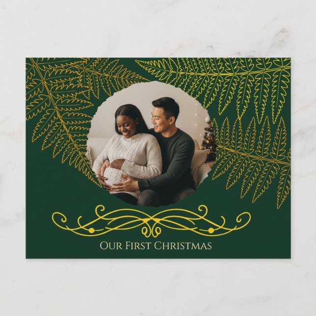 Elegant Fern Ram Grönt vår första jul Vykort (Framsida)