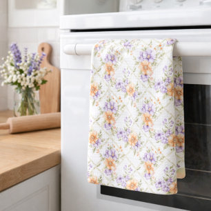 Elegant Fersken Lavendel Vår Blommig Cottagecore Kökshandduk