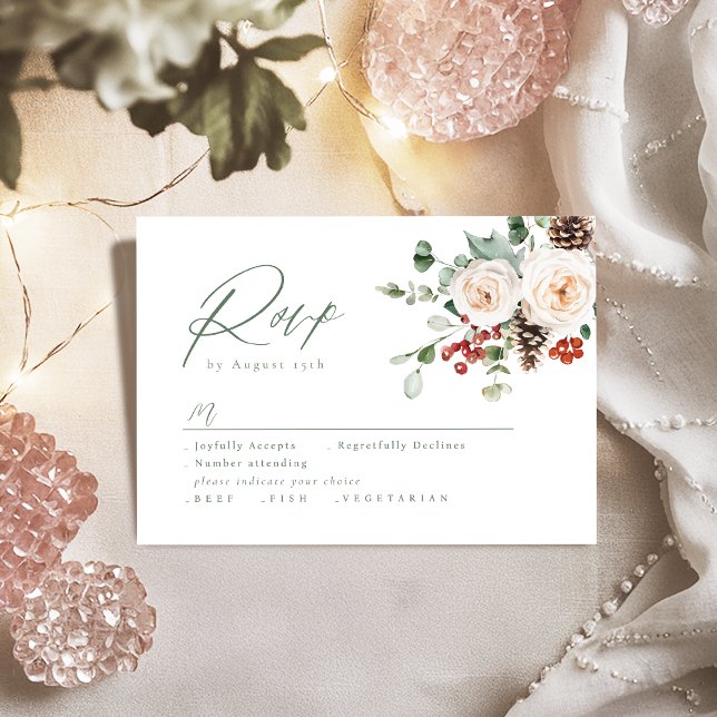 Elegant festiv floral julbröllop OSA kort (Elegant Festive Floral Holiday Winter Wedding RSVP Card)