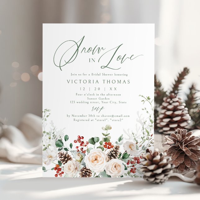 Elegant festiv floral snö i kärlek bröllopsdusch inbjudningar (Elegant Festive Floral Snow in Love Bridal Shower Invitation)