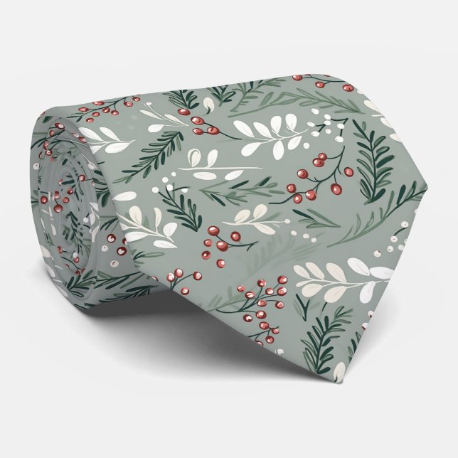Elegant Festiv Ljusgrön Jul Blad Mönster Slips (Rullad)