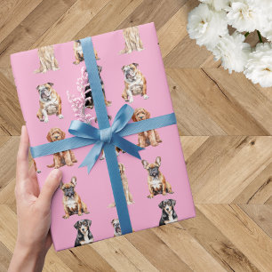 Elegant Festiv Ljusrosa Valp Hund Födelsedag Presentpapper