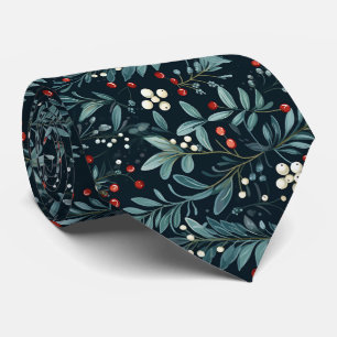 Elegant Festiv Mörkgrön Jul Blad Mönster Slips