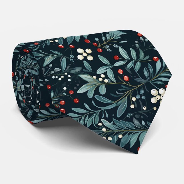 Elegant Festiv Mörkgrön Jul Blad Mönster Slips (Rullad)