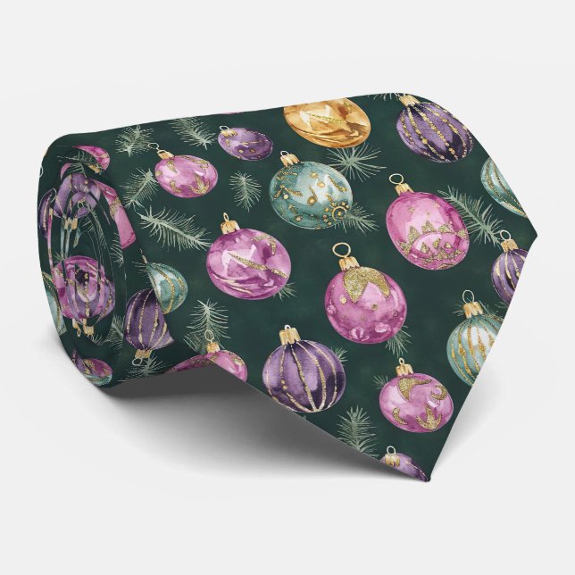 Elegant Festiv Rosa Julgranskulor Mönster Slips (Rullad)