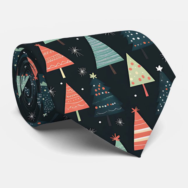 Elegant Festiv Svart Julgran Mönster Slips (Rullad)