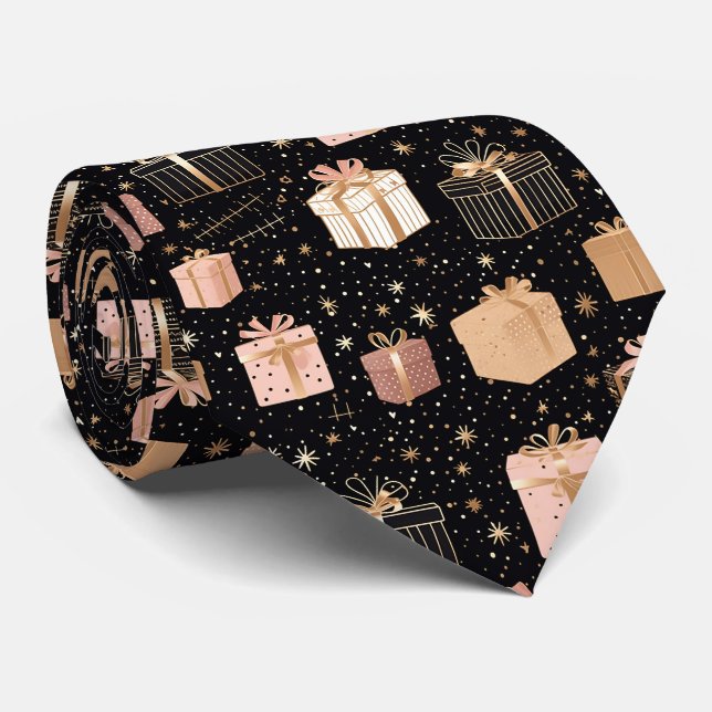 Elegant Festiv Svart Julpresentmönster Slips (Rullad)