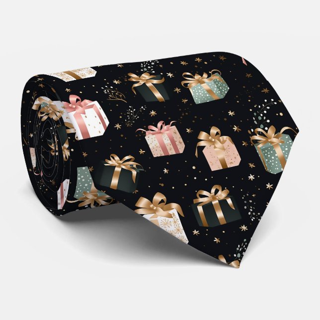 Elegant Festiv Svart Julpresentmönster Slips (Rullad)