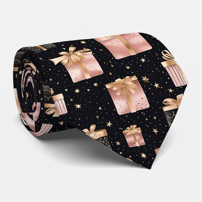Elegant Festiv Svart Julpresentmönster Slips (Rullad)