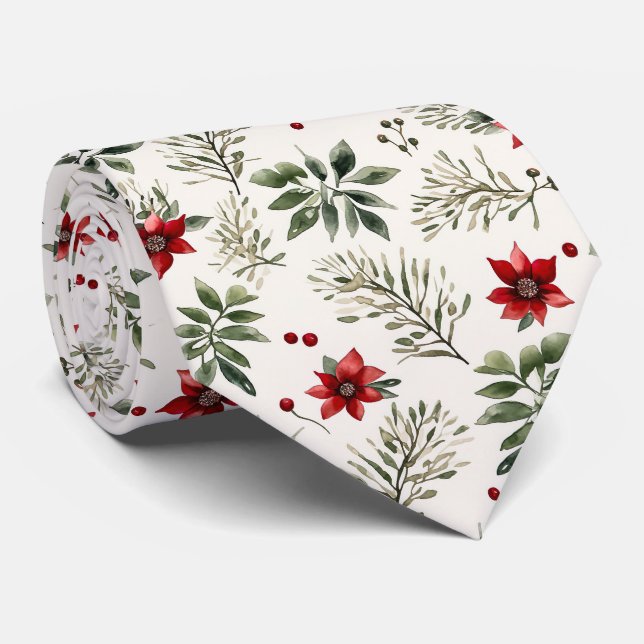 Elegant Festiv Vit och Grön Julmönster Slips (Rullad)