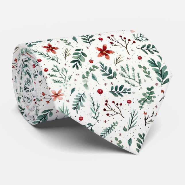 Elegant Festiv Vit och Grön Julmönster Slips (Rullad)