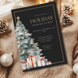Elegant Festive Black Gold Holiday Dinner Party Inbjudningar