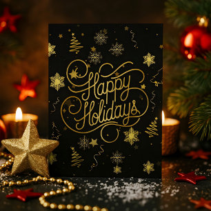 Elegant Festive Black och Guld God jul Vykort
