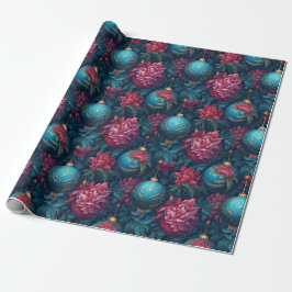 Elegant Festive Blommigts and Baubles Wrapping Pap Presentpapper