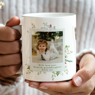 Elegant Festive botaniskt julfoto Album Kaffemugg