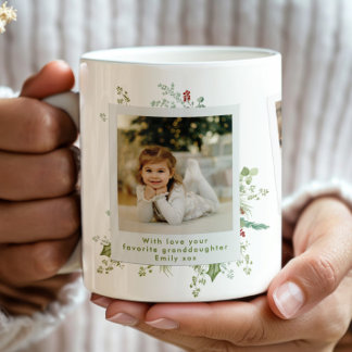 Elegant Festive botaniskt julfoto Album Kaffemugg